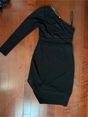 BCBGeneration One-Shoulder Black Lace-Accent Bodycon Dress